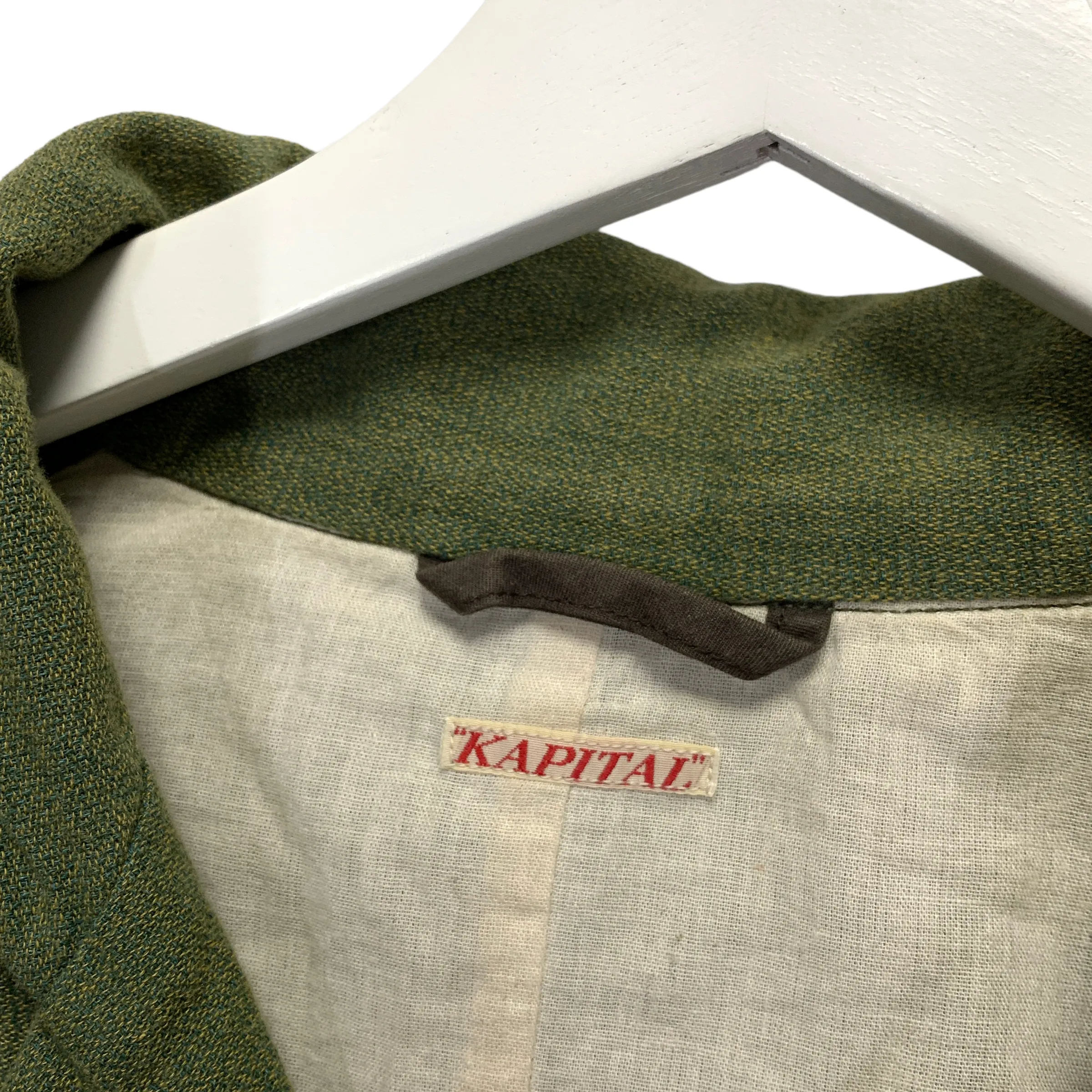 [2] Kapital Cotton Linen Leather Elbow 4 Button Blazer