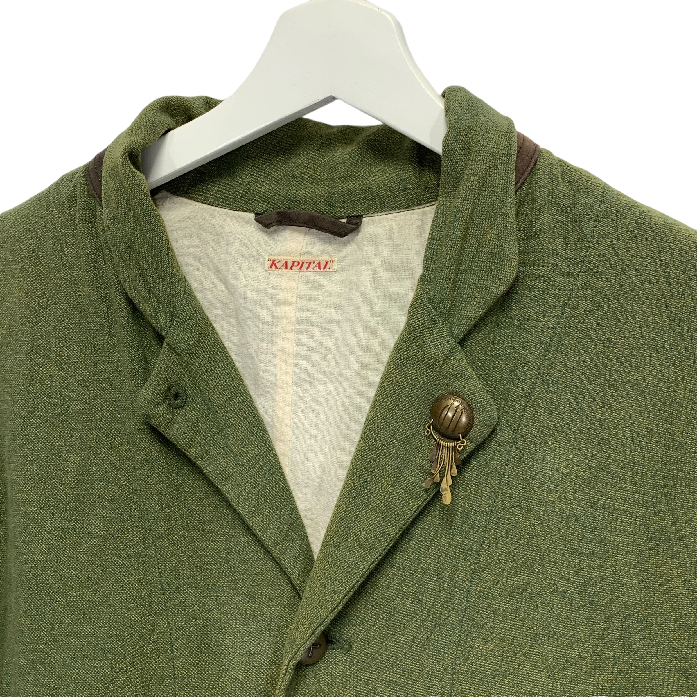 [2] Kapital Cotton Linen Leather Elbow 4 Button Blazer