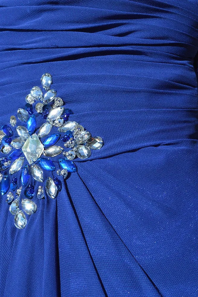 A-line Sweetheart Floor Length Chiffon Front Slit Rhinestone Prom Dress