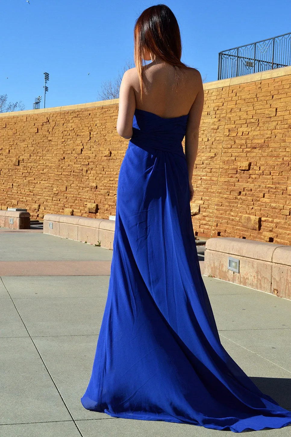 A-line Sweetheart Floor Length Chiffon Front Slit Rhinestone Prom Dress