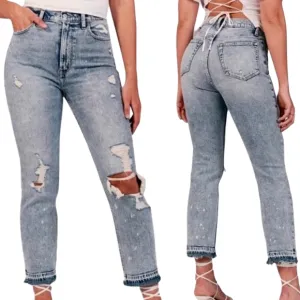 Abercrombie &amp; Fitch Short Ultra High Rise Ankle Straight Jean Released Hem 26 2