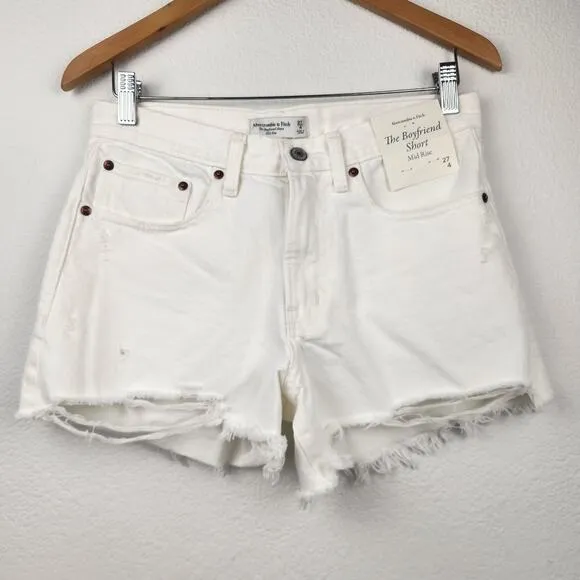 Abercrombie &amp; Fitch The Boyfriend Short Jeans White Size 27 US 4 Distressed NWT