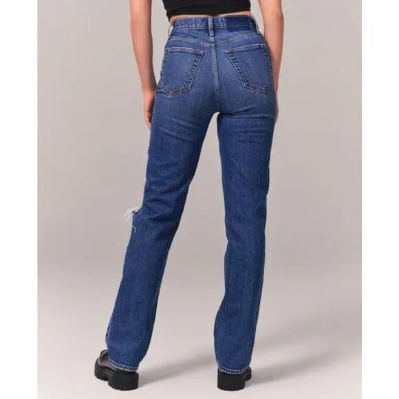 Abercrombie And Fitch The 90's Straight Ultra High Rise Jeans 32S Distressed NWT