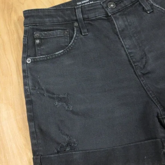 AG ADRIANO GOLDSCHMIED Hailey Ex Boyfriend Roll Up Shorts Sz 27 Blk Denim Jeans