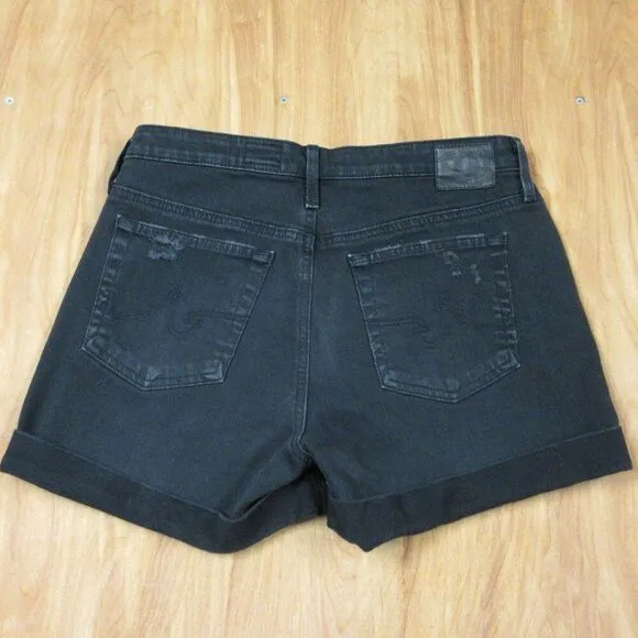 AG ADRIANO GOLDSCHMIED Hailey Ex Boyfriend Roll Up Shorts Sz 27 Blk Denim Jeans