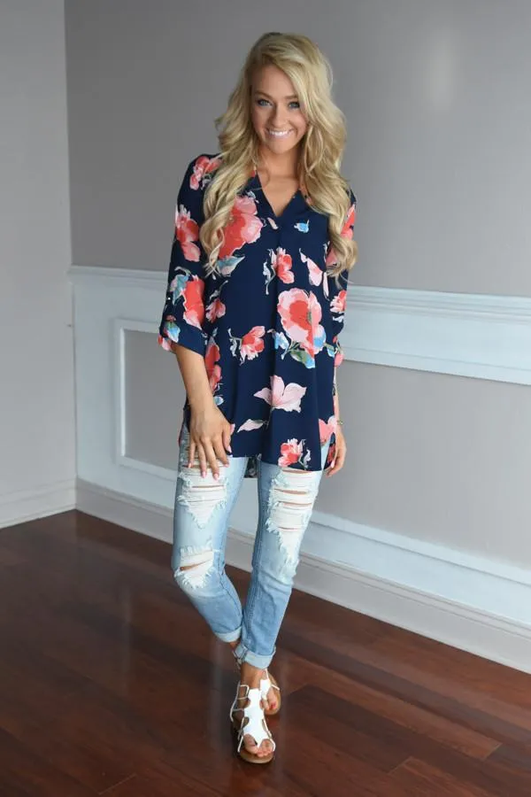 Always Faithful Navy Floral Blouse