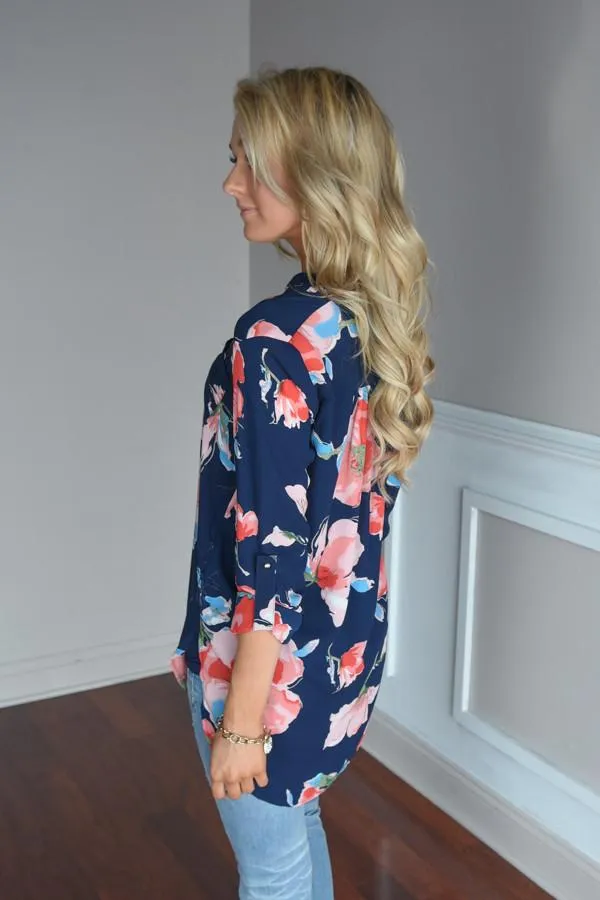 Always Faithful Navy Floral Blouse