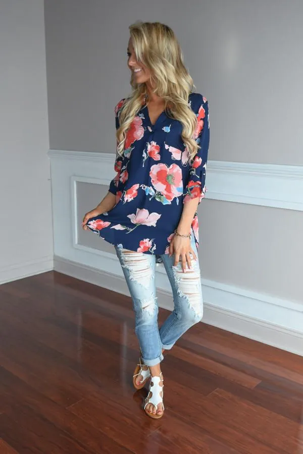 Always Faithful Navy Floral Blouse