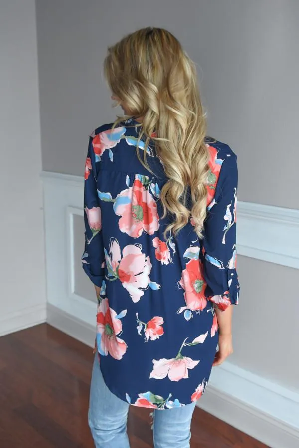 Always Faithful Navy Floral Blouse