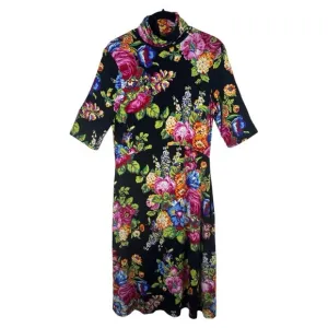 Anthropologie Ett Twa Coreyelle Turtleneck Floral Black Jersey Dress Size:Small