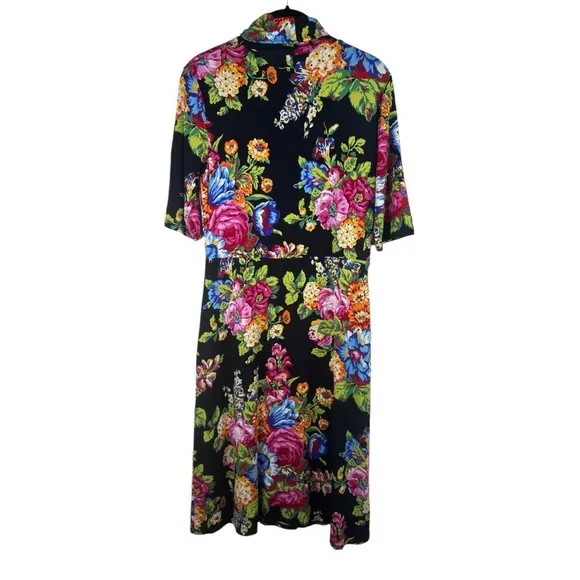 Anthropologie Ett Twa Coreyelle Turtleneck Floral Black Jersey Dress Size:Small
