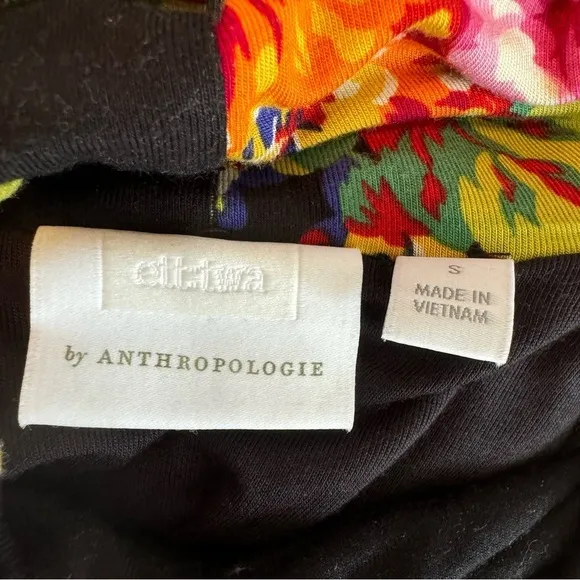 Anthropologie Ett Twa Coreyelle Turtleneck Floral Black Jersey Dress Size:Small