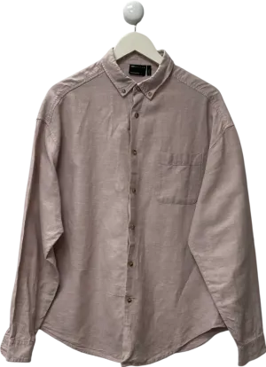 ASOS 90s Oversized Linen Look Shirt With Square Collar In Dusty Pink UK L