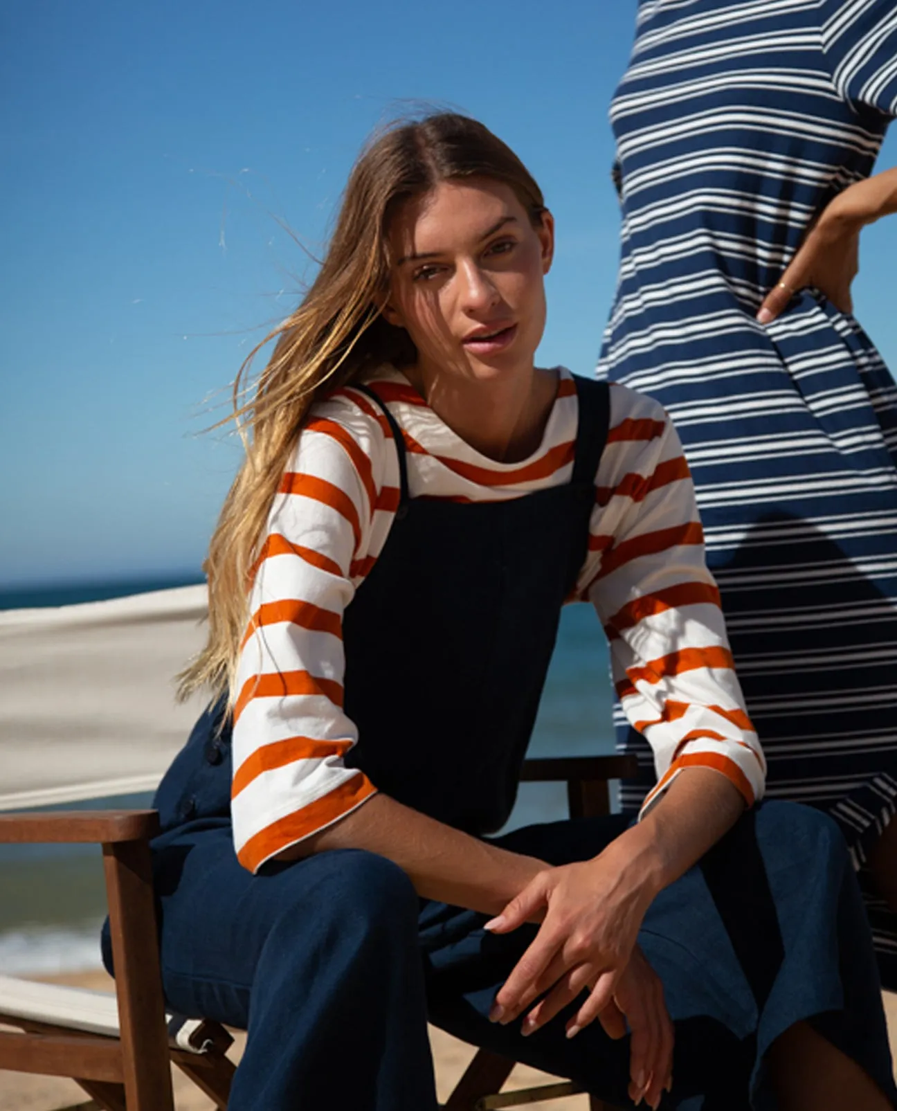 Babi Organic Cotton Stripe Top In White & Sunset Orange Stripe