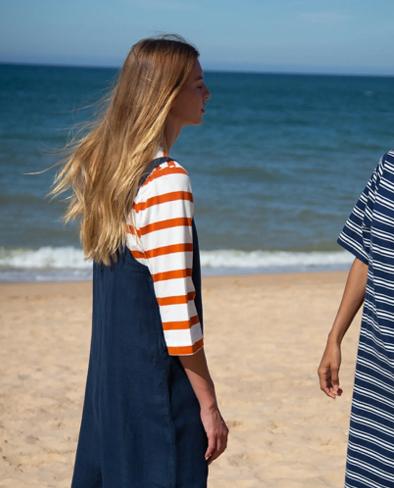 Babi Organic Cotton Stripe Top In White & Sunset Orange Stripe