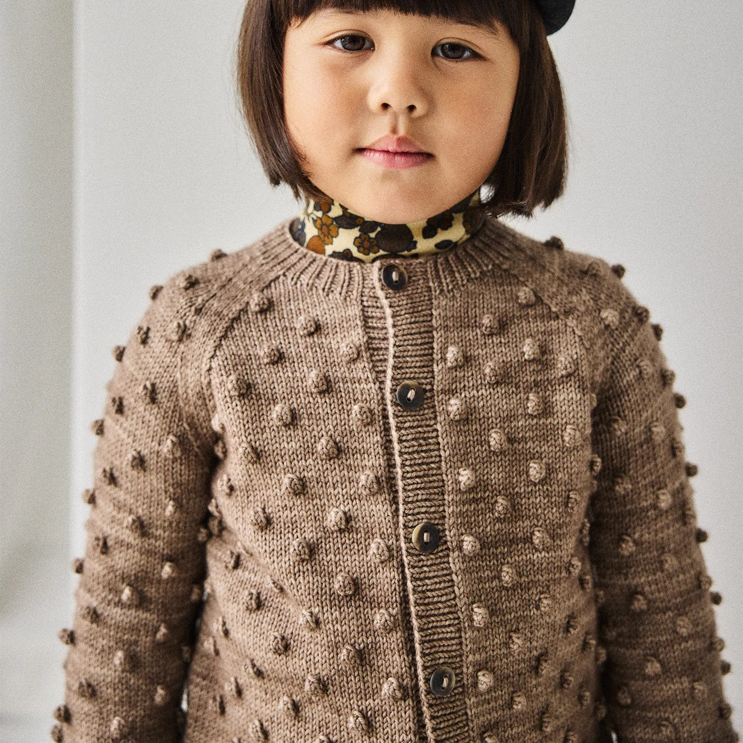 Baby & Kids Hand Knit Merino Wool Popcorn Cardigan - Brut