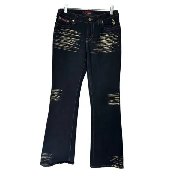 Baby Phat Junior's Straight Leg Denim Jeans Dark Wash With Gold Details Jrs 9