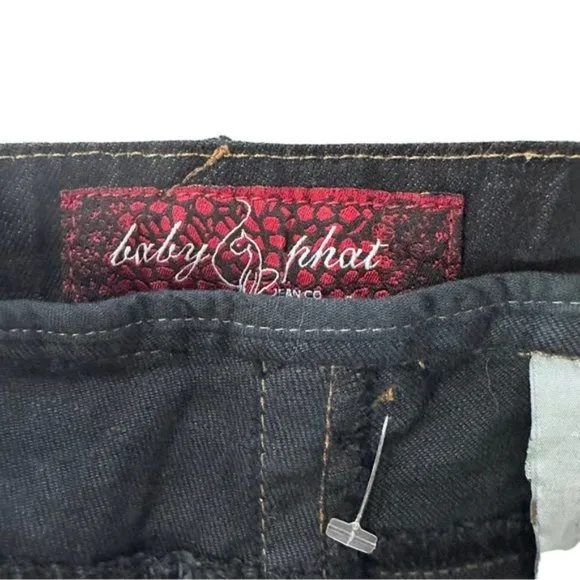 Baby Phat Junior's Straight Leg Denim Jeans Dark Wash With Gold Details Jrs 9
