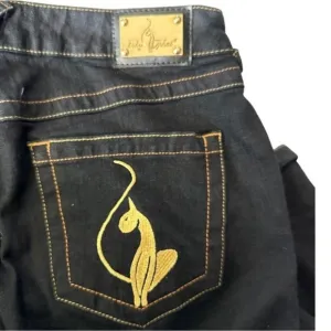 Baby Phat Junior's Straight Leg Denim Jeans Dark Wash With Gold Details Jrs 9