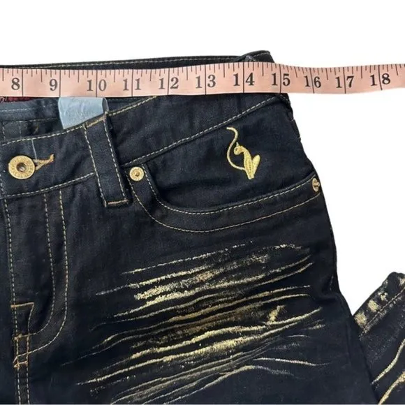 Baby Phat Junior's Straight Leg Denim Jeans Dark Wash With Gold Details Jrs 9
