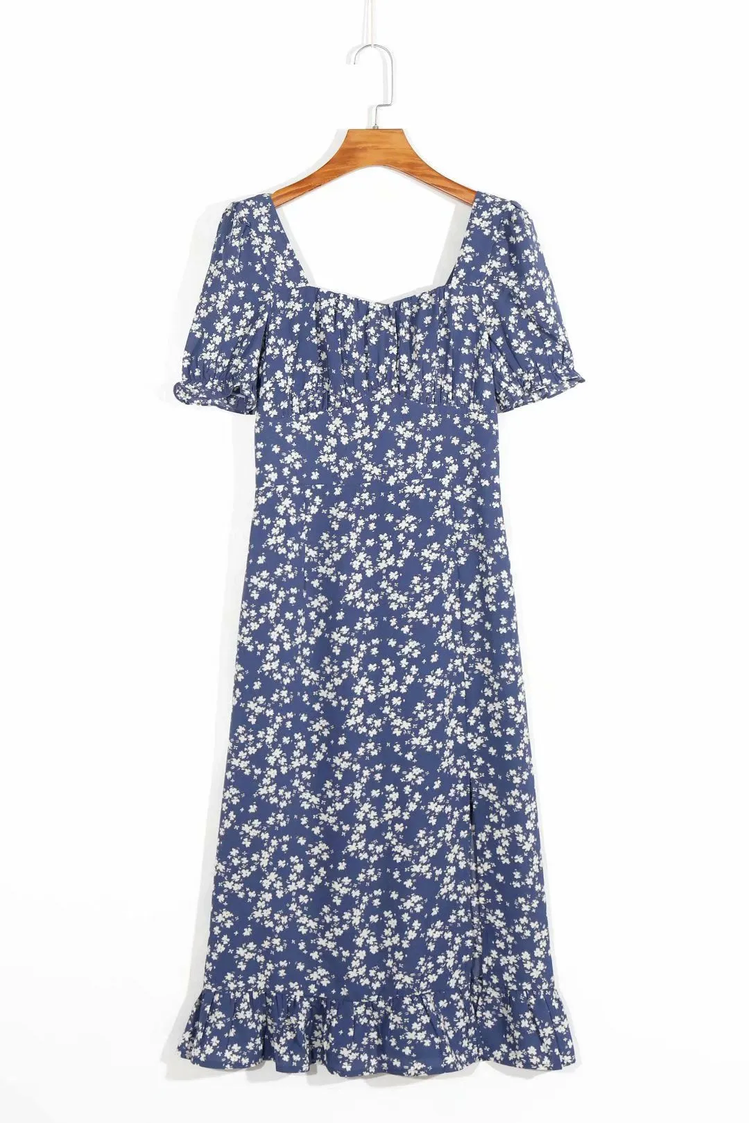 Backless Vintage Square Collar Floral Printed Midi Dress