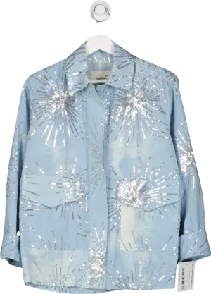 bambah Blue Denim Sparkle Trench Jacket UK 8