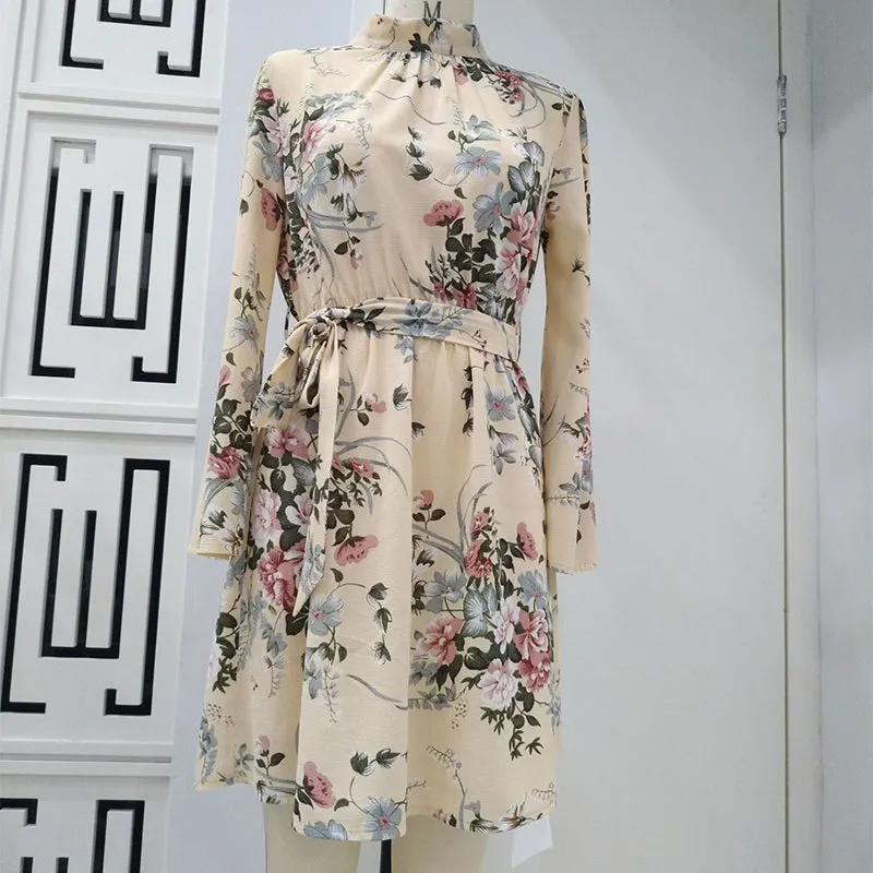 Bella Philosophy Backless A-Line Floral Print Mini O-Neck Chiffon Dress