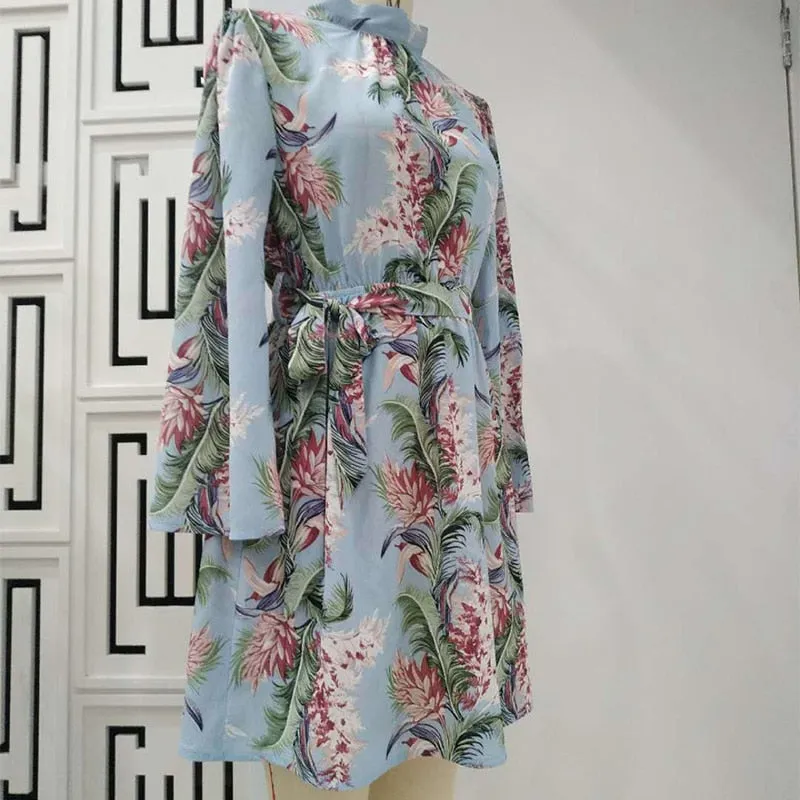 Bella Philosophy Backless A-Line Floral Print Mini O-Neck Chiffon Dress