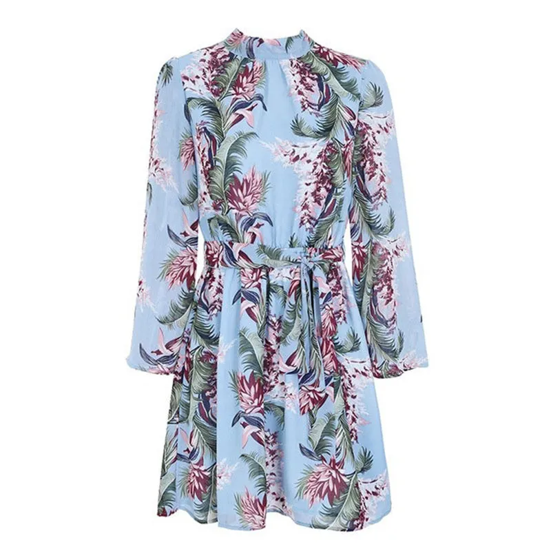 Bella Philosophy Backless A-Line Floral Print Mini O-Neck Chiffon Dress