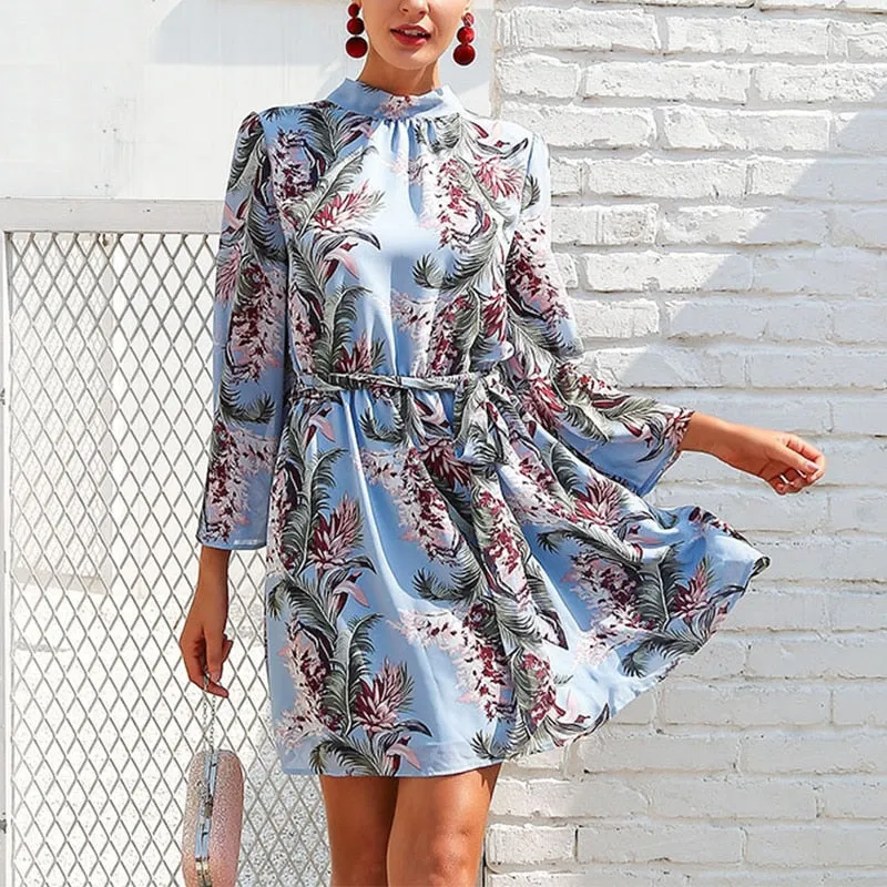Bella Philosophy Backless A-Line Floral Print Mini O-Neck Chiffon Dress