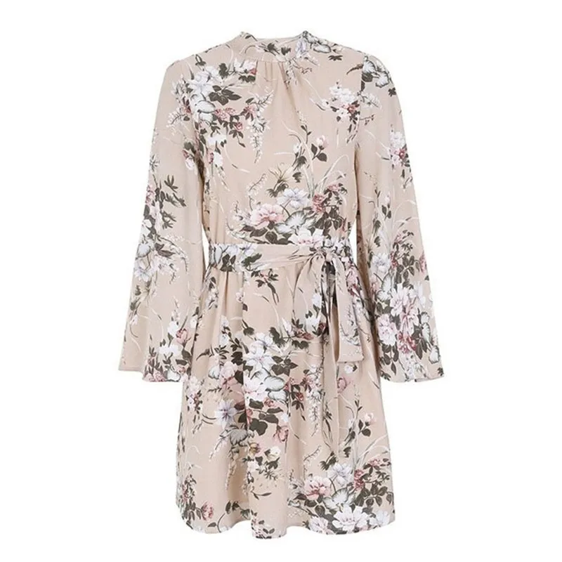 Bella Philosophy Backless A-Line Floral Print Mini O-Neck Chiffon Dress