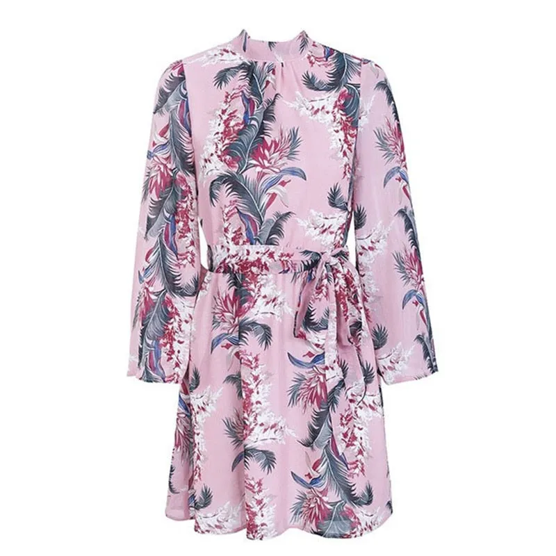 Bella Philosophy Backless A-Line Floral Print Mini O-Neck Chiffon Dress