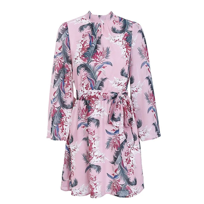 Bella Philosophy Backless A-Line Floral Print Mini O-Neck Chiffon Dress