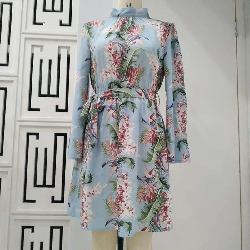 Bella Philosophy Backless A-Line Floral Print Mini O-Neck Chiffon Dress