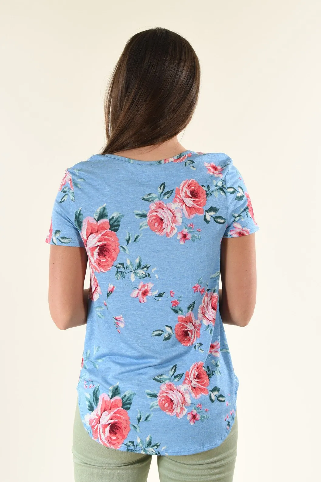 Blue Criss Cross Floral Top