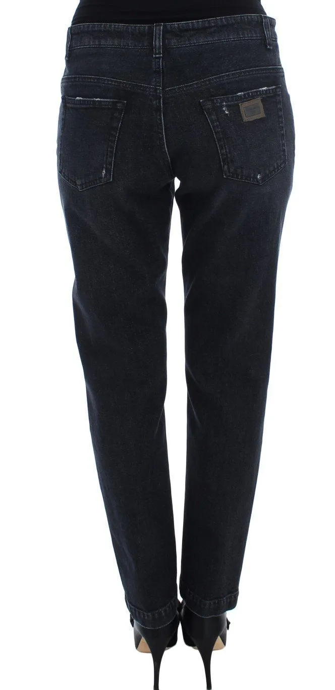 Blue Denim Cotton Stretch Boyfriend Jeans
