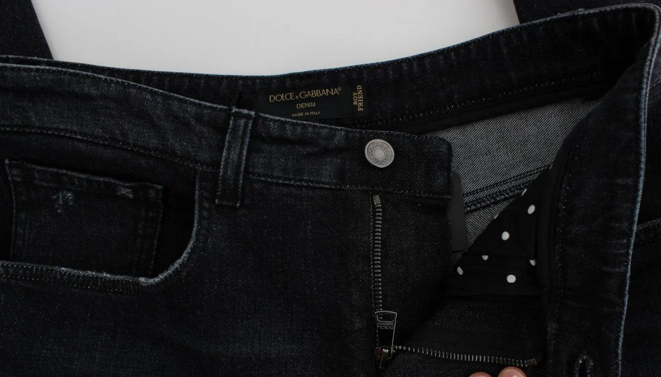 Blue Denim Cotton Stretch Boyfriend Jeans