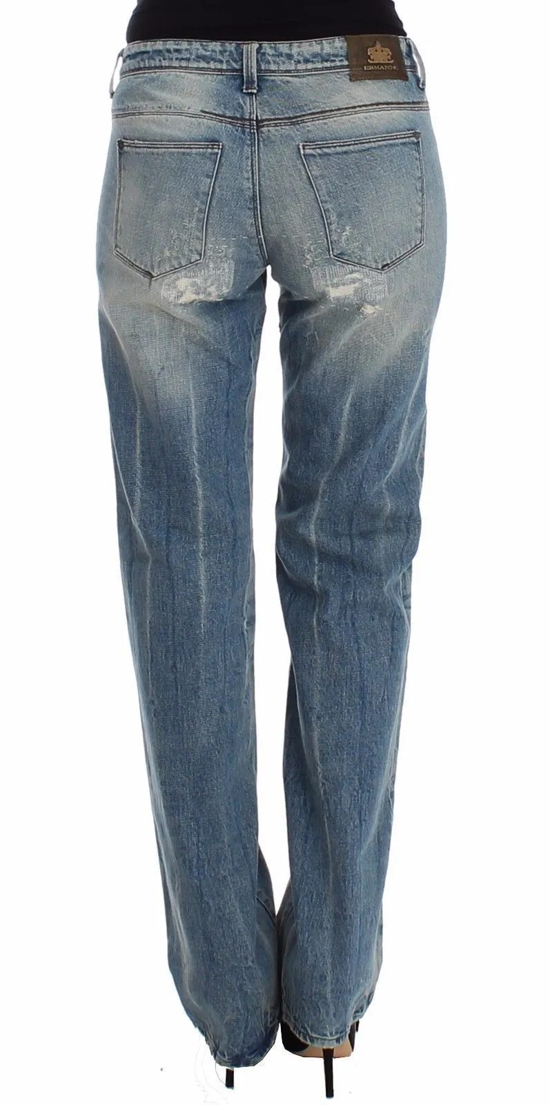 Blue Distressed Boyfriend Jeans Denim Straight