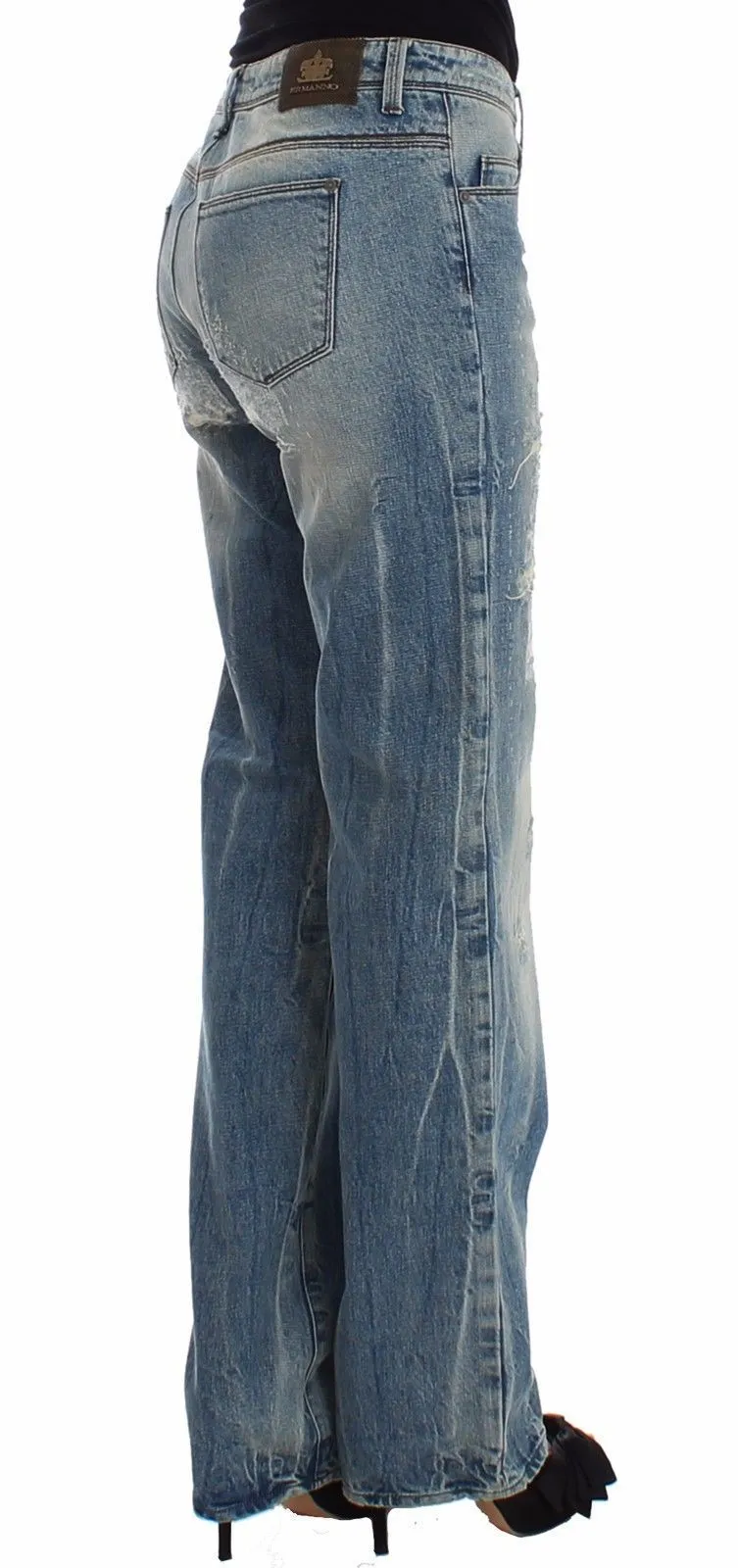 Blue Distressed Boyfriend Jeans Denim Straight