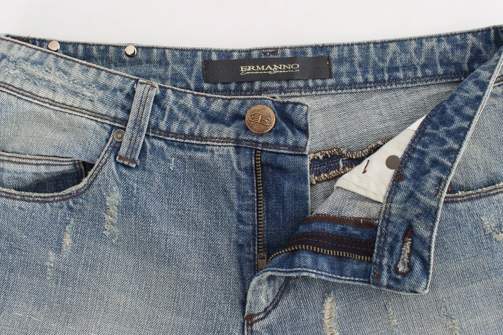 Blue Distressed Boyfriend Jeans Denim Straight