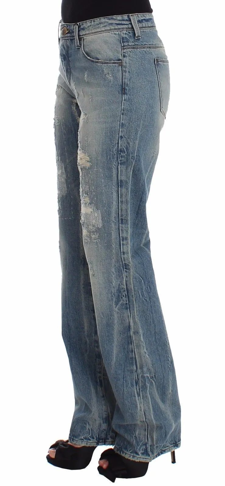 Blue Distressed Boyfriend Jeans Denim Straight