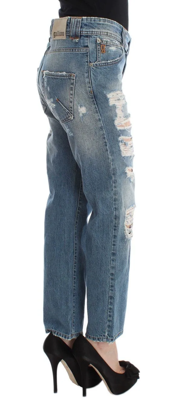 Blue Wash Cotton Boyfriend Fit Cropped Jeans