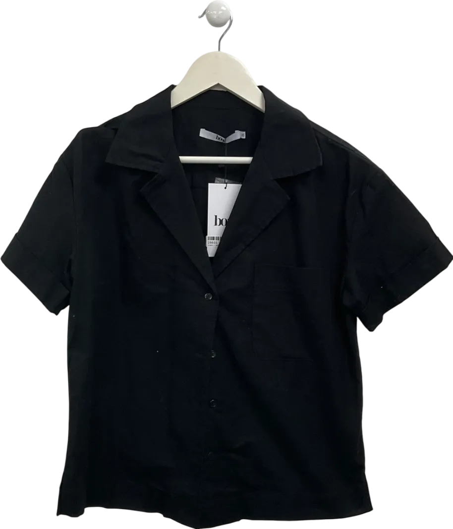 BOA Black Linen Short Sleeve Bowling Shirt UK XS