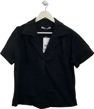BOA Black Linen Short Sleeve Bowling Shirt UK XS