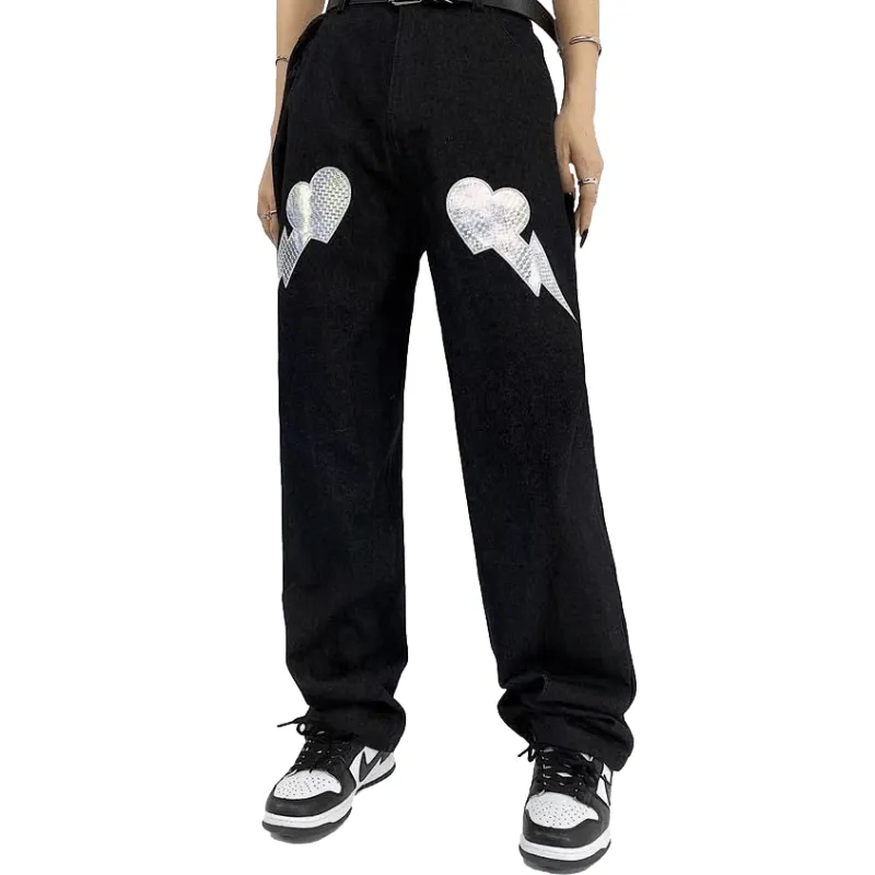 Broken Heart Letter Graphic Jeans