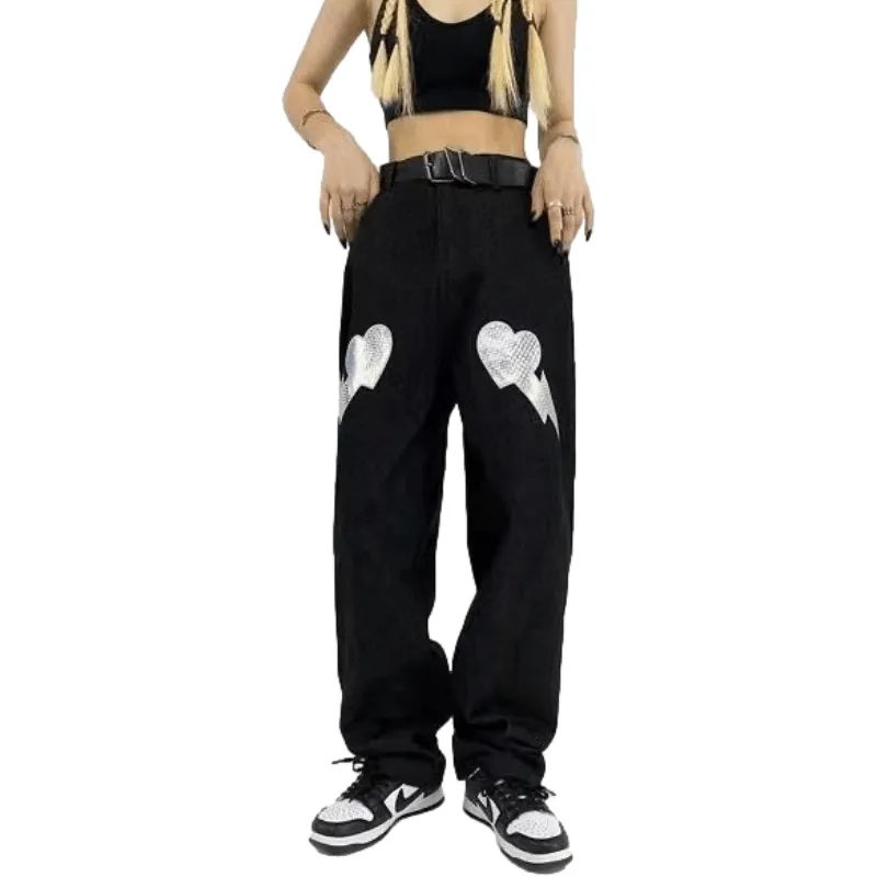 Broken Heart Letter Graphic Jeans