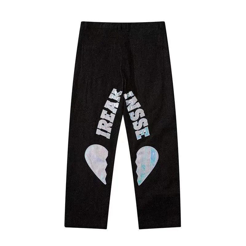 Broken Heart Letter Graphic Jeans