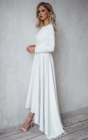 Casual Modern Bateau A Line High-Low Long Sleeve Wedding Dress-716029