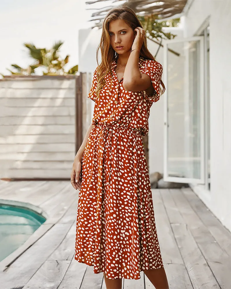 Casual Polka Dot Irregular Maxi Dress V-neck Short Sleeve
