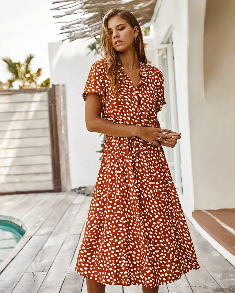 Casual Polka Dot Irregular Maxi Dress V-neck Short Sleeve